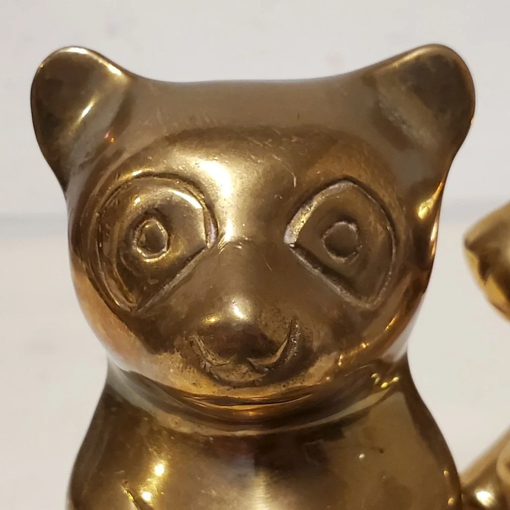 Brass Panda Bear Cubs Figurines Paperweights Miniature Statues‎ 4